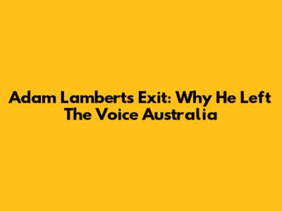 Adam Lambert's Exit: Why He Left The Voice Australia