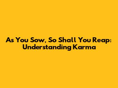 As You Sow, So Shall You Reap: Understanding Karma