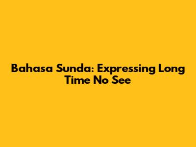 Bahasa Sunda: Expressing 'Long Time No See'