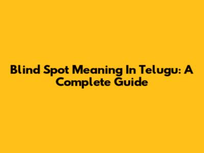 Blind Spot Meaning In Telugu: A Complete Guide