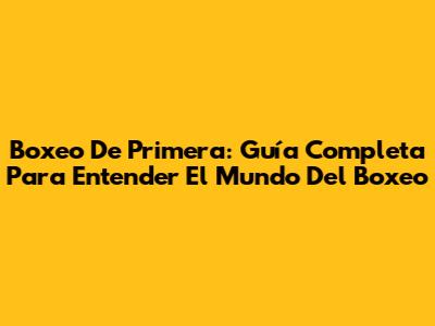 Boxeo De Primera: Guía Completa Para Entender El Mundo Del Boxeo