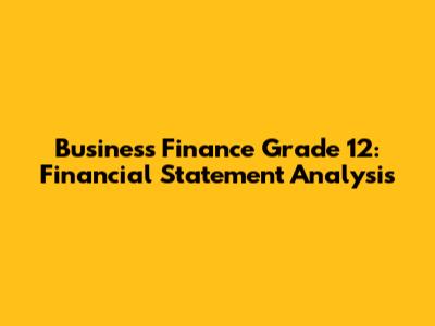 Business Finance Grade 12: Financial Statement Analysis