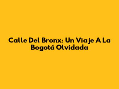 Calle Del Bronx: Un Viaje A La Bogotá Olvidada