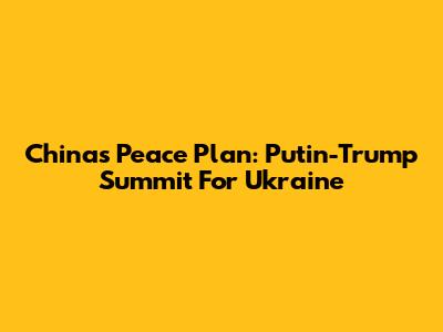 China's Peace Plan: Putin-Trump Summit For Ukraine
