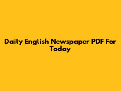 Daily English Newspaper PDF For Today