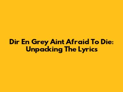 Dir En Grey Ain't Afraid To Die: Unpacking The Lyrics