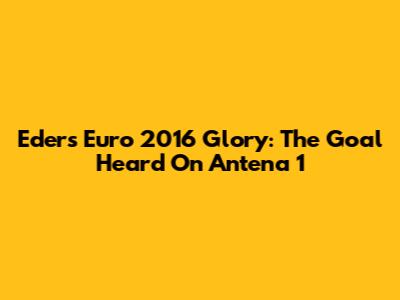 Eder's Euro 2016 Glory: The Goal Heard On Antena 1