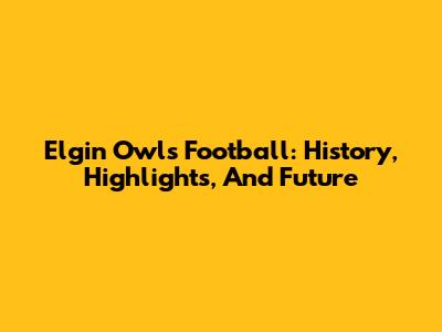 Elgin Owls Football: History, Highlights, And Future