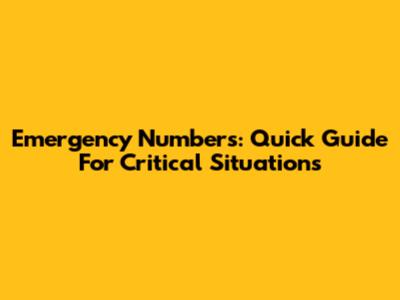Emergency Numbers: Quick Guide For Critical Situations