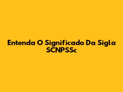 Entenda O Significado Da Sigla SCNPSSc
