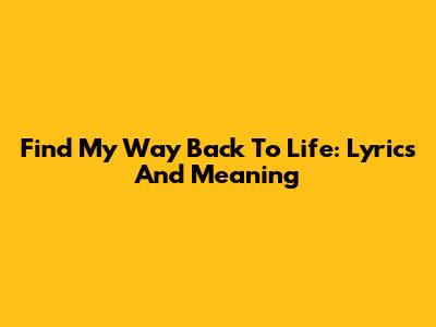 Find My Way Back To Life: Lyrics And Meaning