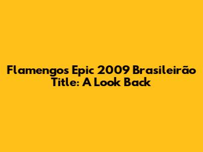 Flamengo's Epic 2009 Brasileirão Title: A Look Back