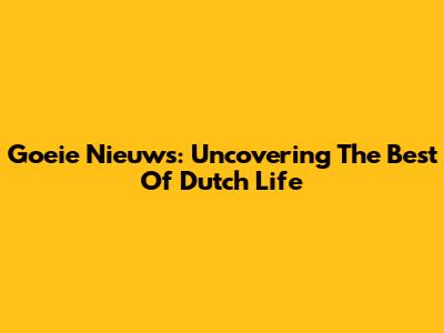 Goeie Nieuws: Uncovering The Best Of Dutch Life