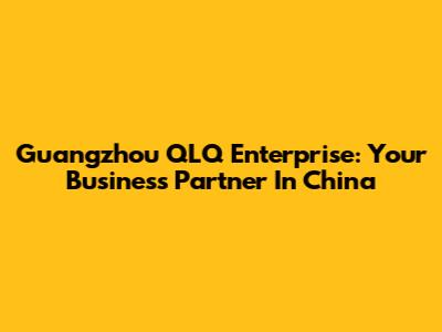 Guangzhou QLQ Enterprise: Your Business Partner In China