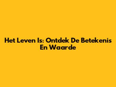 Het Leven Is: Ontdek De Betekenis En Waarde