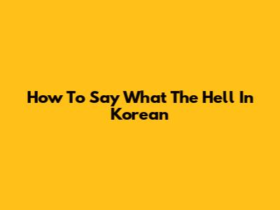 How To Say "What The Hell" In Korean