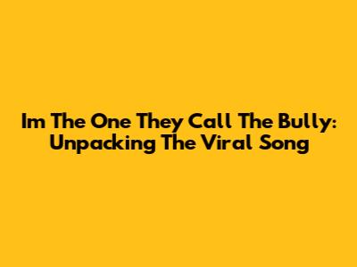 I'm The One They Call The Bully: Unpacking The Viral Song