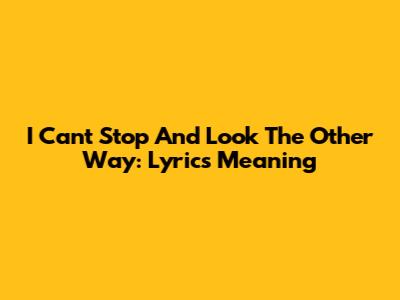 I Can't Stop And Look The Other Way: Lyrics Meaning