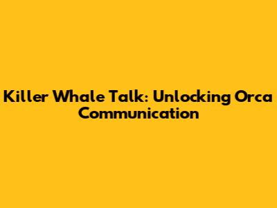 Killer Whale Talk: Unlocking Orca Communication