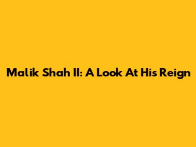 Malik Shah II: A Look At His Reign
