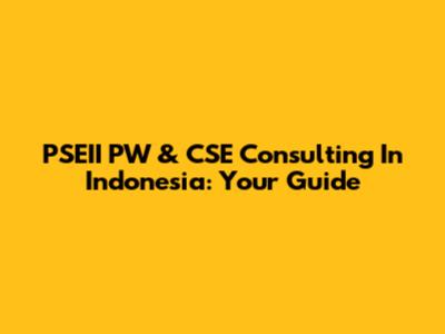 PSEII PW & CSE Consulting In Indonesia: Your Guide