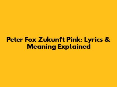 Peter Fox Zukunft Pink: Lyrics & Meaning Explained