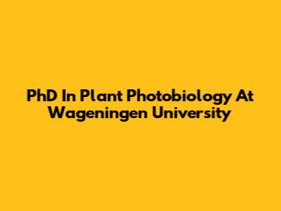 PhD In Plant Photobiology At Wageningen University