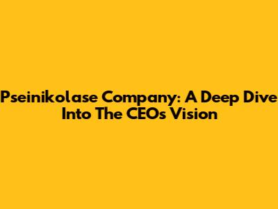 Pseinikolase Company: A Deep Dive Into The CEO's Vision