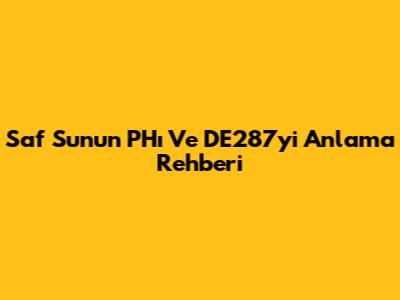 Saf Su'nun PH'ı Ve DE287'yi Anlama Rehberi