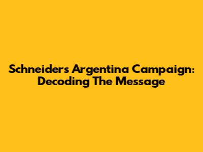 Schneider's Argentina Campaign: Decoding The Message