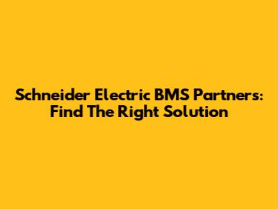 Schneider Electric BMS Partners: Find The Right Solution