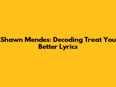 Shawn Mendes: Decoding "Treat You Better" Lyrics