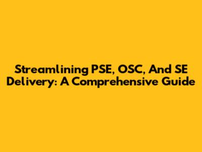 Streamlining PSE, OSC, And SE Delivery: A Comprehensive Guide