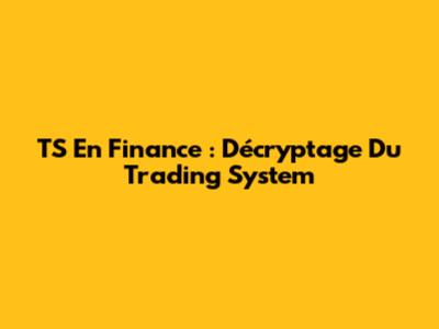 TS En Finance : Décryptage Du Trading System