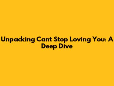 Unpacking 'Can't Stop Loving You': A Deep Dive