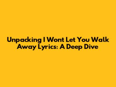 Unpacking 'I Won't Let You Walk Away' Lyrics: A Deep Dive