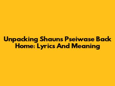 Unpacking Shaun's 'Pseiwase Back Home': Lyrics And Meaning