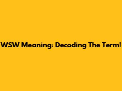 WSW Meaning: Decoding The Term!