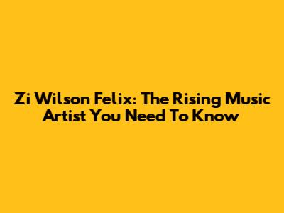 Zi Wilson Felix: The Rising Music Artist You Need To Know